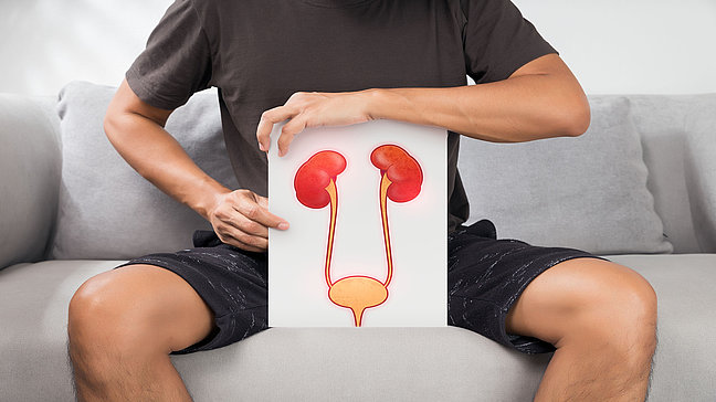Harnröhrenentzündung (Urethritis) – Darstellung der Harnwege. Urologenzentrum Wien - Harnröhrenentzündung (Urethritis) bei einer Person, Darstellung der Harnwege.